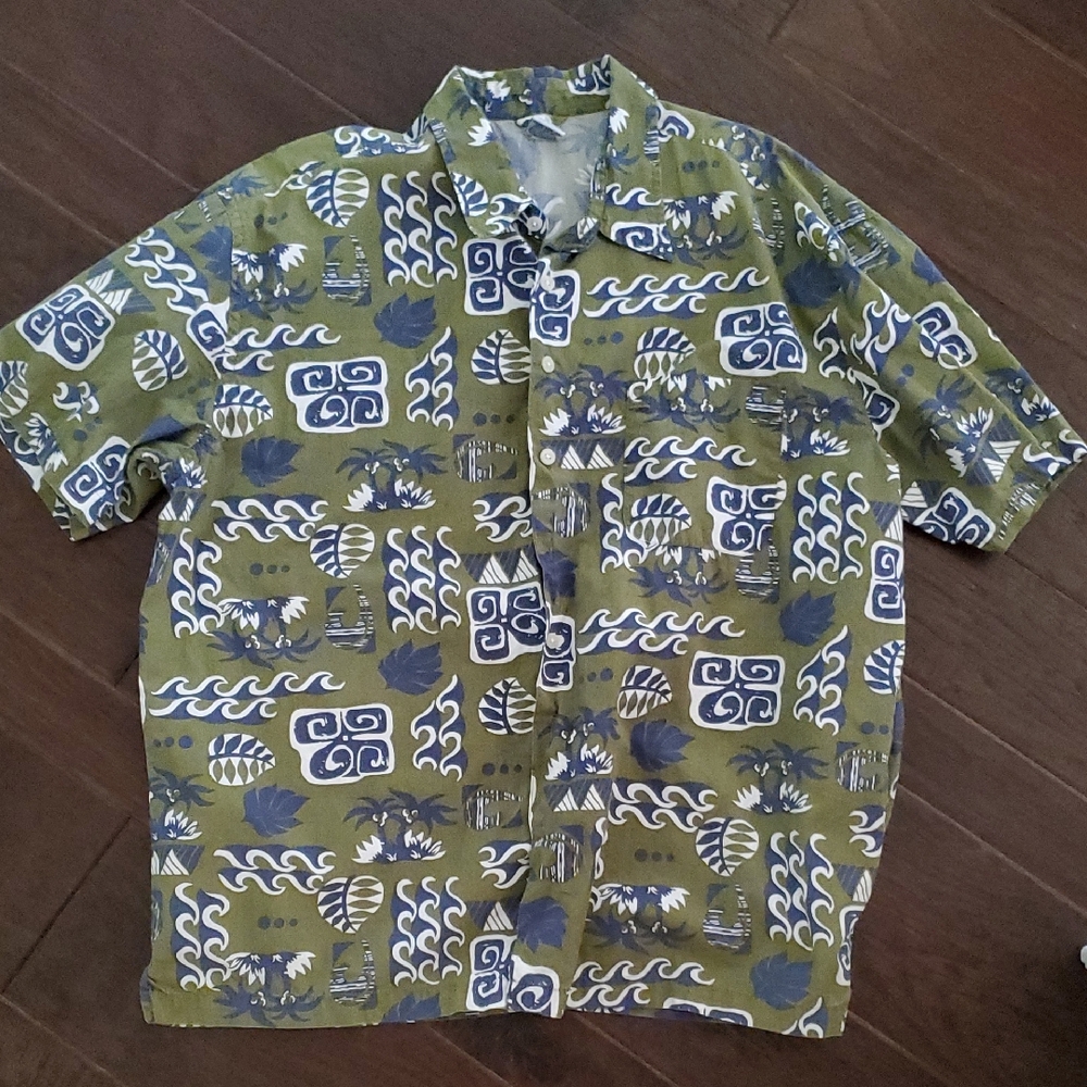 Old Navy Olive and Navy Patterned Men's Shirt